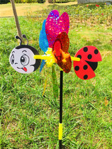 Cartoon three-dimensional windmill Rooster beetle glass drill rod three-dimensional ground windmill outdoor garden garden decoration Windmill