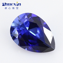 34#梨形蓝宝石裸石戒面 synthetic blue corundum drop shaped gem ring pendant main stone drill DIY