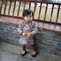 Winter New Year Celebrations and Festivals for Children Atmosphere Rich Flowers Chinese and Western Combined with Cashmere Thickened Warm Cheongsam Skirt