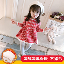 Girls dress Dress Spring Autumn Dress Woman Baby Knit Plaid Skirt Baby Red Autumn Winter Plus Suede Burqa Dresses Dresses