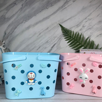 Cartoon cute toiletries storage basket bathing basket Plastic portable basket bath basket household bath bathing basket female