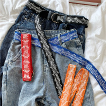 Double ring buckle canvas belt for men and women young students cool in trend personality belt simple versatile wide