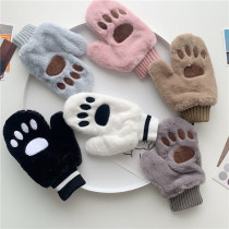 Korean bear paw plush gloves female cute winter thick warm gloves hanging neck decoration students all-inclusive male
