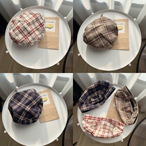 Net red Japanese INS plaid beret female retro British summer breathable thin painter hat soft girl Art