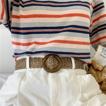 Woven dress belt accessories Joker simple sweet Korean version waist round buckle wooden buckle decoration with skirt waist seal