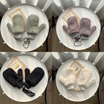 Korean version of ulzzang lamb velvet mittens female neck winter cute plush thick warm Cycling Men