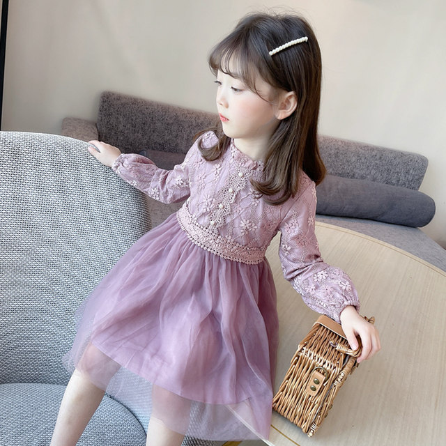 Girls spring princess dress 2022 new style children's clothing children's long-sleeved lace skirt Korean version fluffy skirt gauze skirt Girls spring princess dress 2022 new style children's clothing children's long-sleeved lace skirt Korean version fluffy skirt gauze skirt