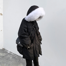 CHICVEN big fur collar fox fur tooling big pocket down jacket 90 white duck down jacket