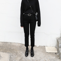 CHIC VEN2019 new retro high waist plus velvet thickened straight jeans slim slim nine-point pants womens winter