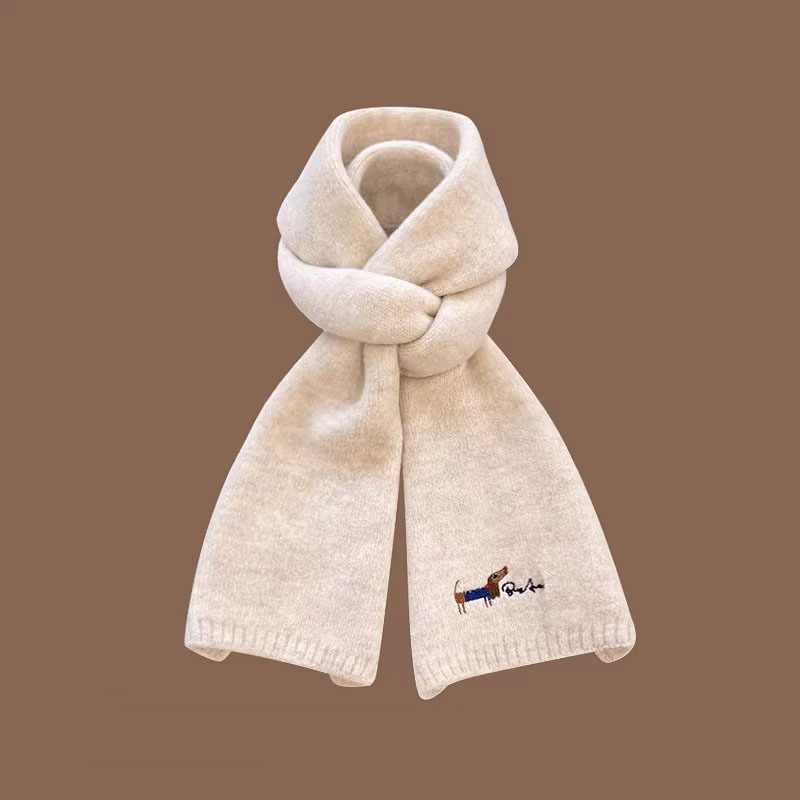 Chic Know Japanese designer joint-style puppy embroidered cashmere knitted scarves for women autumn and winter warm surrounding neck-Taobao