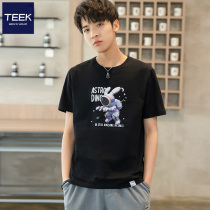 TEEK short sleeve mens pure cotton T-shirt 2022 Summer round collar astronauts ins trend printed summer loaded half sleeves lower