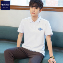 TEEK Summer turnover short sleeve T-shirt male teen business wind with collar high-end ice silk half sleeves lead POLO shirt