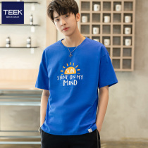 TEEK pure cotton short sleeve t-shirt man 2022 Summer new teen sunshine handsome 50% half sleeve Klein blue