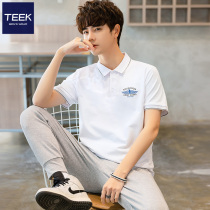 Turn-over t-shirt male short sleeve summer new teen with collar clothes Paul tide card lead half sleeve polo shirt