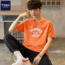 TEEK pure cotton orange yellow short sleeve T-shirt male summer orange pro-skin half sleeve damp orange American printed blouses