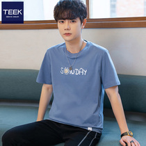TEEK Pure Cotton Short Sleeves T-shirt Mens New Summer Casual Cartoon Motif Students Day Series Trends Compassionate Half Sleeves