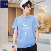 TEEK 2022 Summer New Sky Blue Clothes Thin Cotton Teen Tide Casual Men Short Sleeved T Shirts