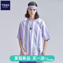 (Buy 1 get 1 free)Striped t-shirt short-sleeved mens 2021 summer tide brand youth five-and-a-half-sleeve shirt