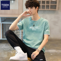 TEEK mint green leave two pure cotton short sleeves T-shirt man 2022 Summer new teen tidal wave trendy clothes
