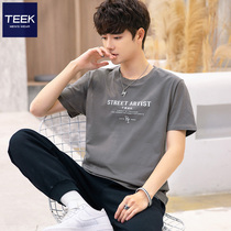 TEEK pure cotton summer clothing short sleeve t-shirt male teen texture letters printed ins tide cards half sleeves Compassionate Clothing