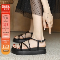 2021 new fairy wind pine cake thick-soled sandals womens summer flat fashion students increase Roman shoes womens tide