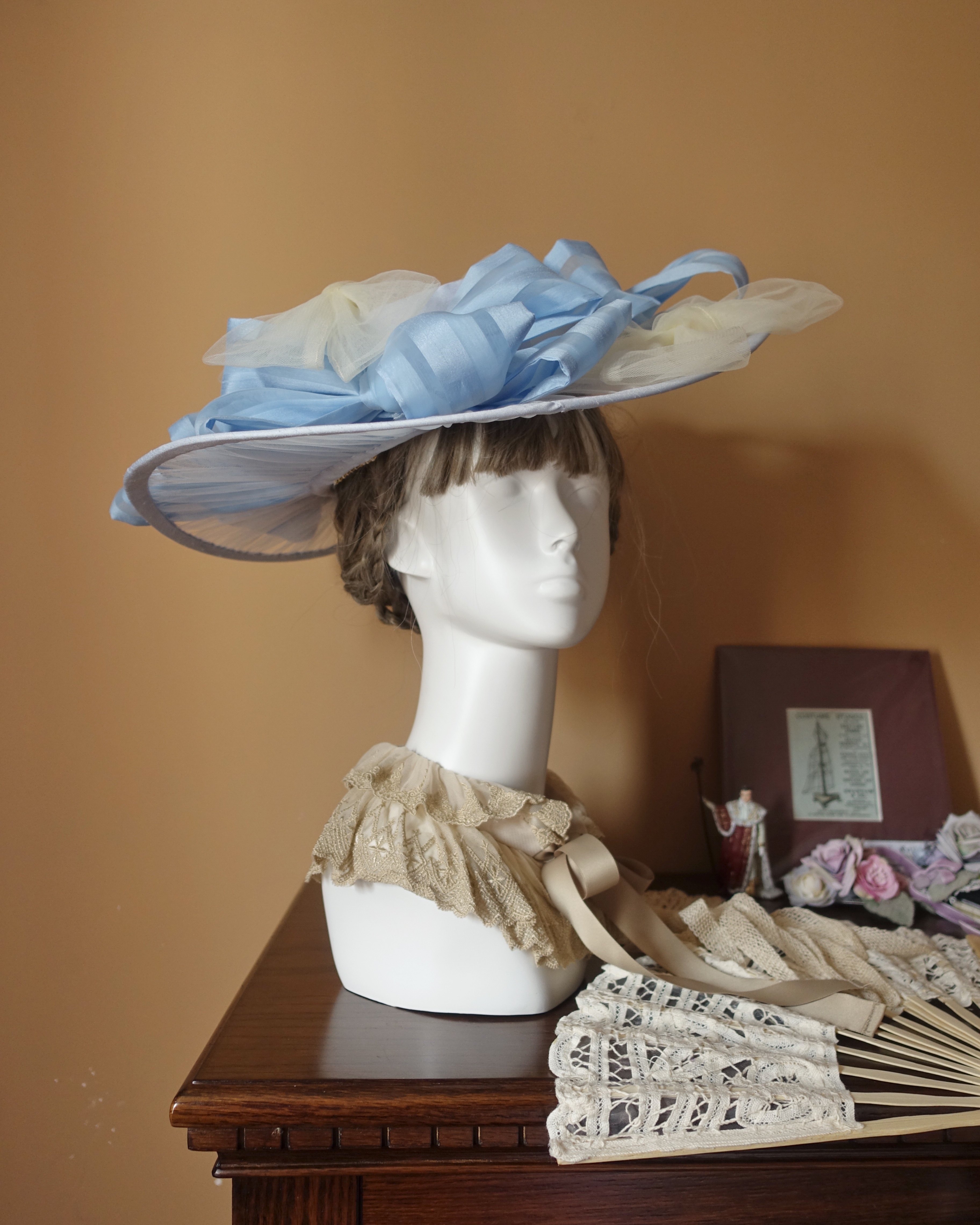 vintage感瑚蝶结透明扁帽529