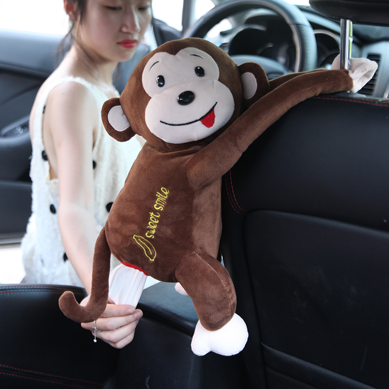 leather monkey creative tissue box car interior car hanging type drawer cartoon cute car decoration