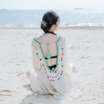 Seaside vacation beach skirt Bikini blouse openwork swimsuit outside with big backless sexy beach sunscreen coat jacket