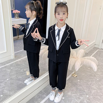 Autumn 2021 New Girl small suit jacket fashionable spring and autumn childrens suit temperament trousers two-piece 12-year-old