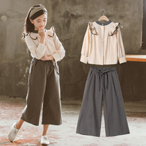 2021 New Spring Girl suit 7 girls wide leg pants children 10 middle and big children 13-15 years old loose clothes