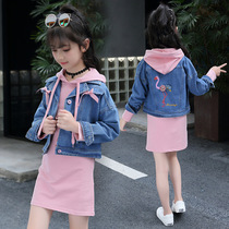 4 Spring and Autumn 5 girls dress 11 children denim short denim coat 12-year-old girl foreign style two-piece set