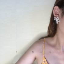 Exclusive custom winding pearl three-dimensional flower earrings female sterling silver ear line super fairy temperament net red high-end earrings