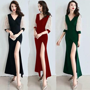 Evening dress long style fish tail mid sleeve dress party dress