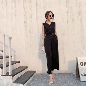 Sleeveless V-neck Couplet Broad-legged Pants Summer New Long Pants 