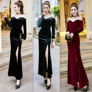 fish tail evening dress new long long sleeved annual party hostess