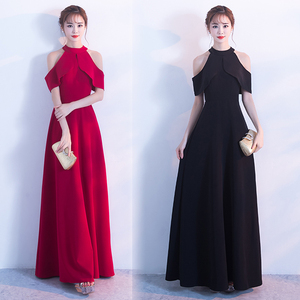 Evening dress  new neck long neck elegant slim banquet dress