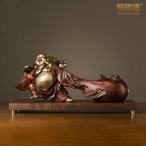 Copper master All-copper ornaments Lucky mouse year Wealth Maitreya Buddha statue Home Living room Office decorations Gifts