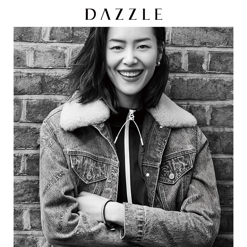 刘雯同款dazzle地素 2019冬装新款水洗翻毛领牛仔棉服女2g4h6181s