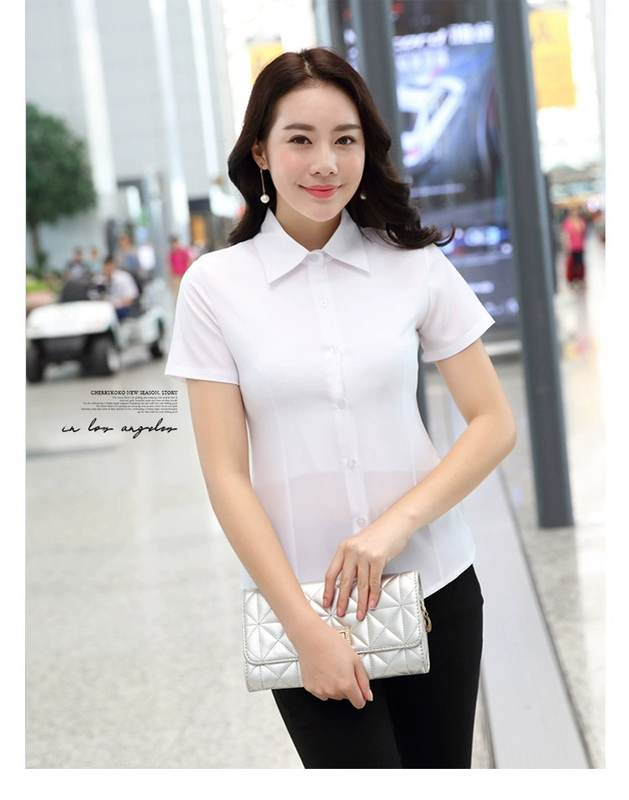 Áo sơ mi trắng mới của phụ nữ dài tay chuyên nghiệp Hàn Quốc Mỏng mặc giản dị hoang dã cộng với kích thước áo sơ mi dụng cụ ol áo sơ mi - Áo sơ mi dài tay