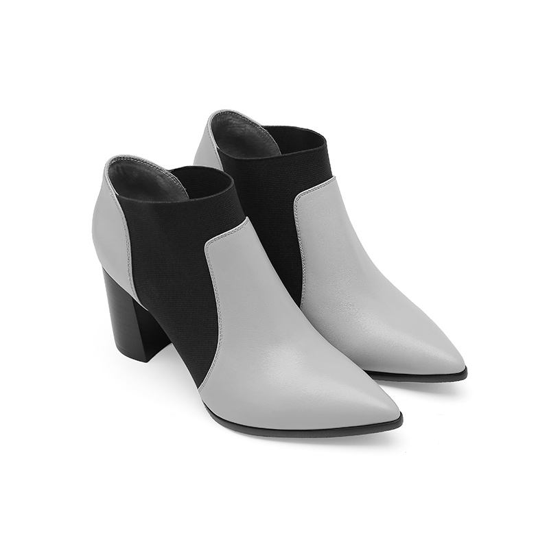 色非2016冬季新款时尚尖头女短靴粗跟韩版百