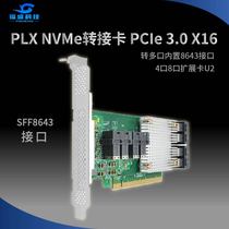 PLX NVMe riser PCIe 3 0 X16 turn multi-port built-in 8643 connector 4-port 8-port expansion card U2