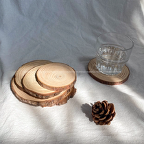 ins log style solid wood round coaster Nordic retro heat insulation non-slip pine chip creative decoration posing props