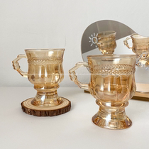 European retro embossed high-legged round champagne glass amber high-value water glass wine glass milk tea cup