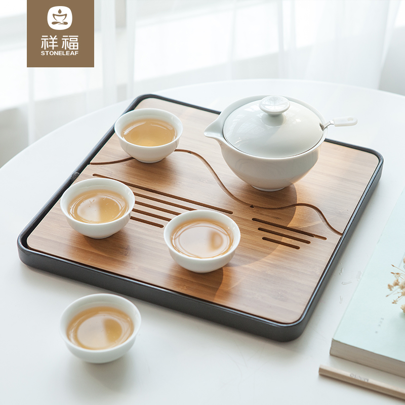 Auspicious blessing kung fu tea sets ceramic Japanese contracted saucer dish water bamboo sea dry tea family tea