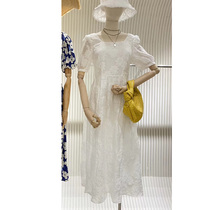 2020 new womens loose fashion temperament lace thin summer square collar long DS dress women