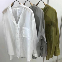 New womens loose long sleeve shirt womens summer thin versatile simple solid color micro sunscreen women