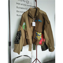 bobo1972 Trench Coat Zipper Letter Patch Color Splice Personality Hong Hip-Hop Loose Denim Coat Women