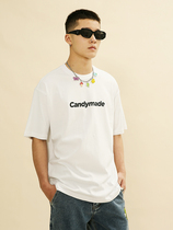 Candymade American loose cotton simple LOGO printing round neck black and white short-sleeved T-shirt