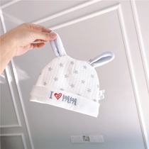 ILOVEPAPAMMA NEWBORN HAT AUTUMN WINTER PURE COTTON MALE AND FEMALE BABY HAT EARLY BIRTH CHILD RABBIT EARS HAT