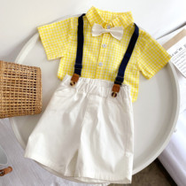 Boys small gown Summer boys baby boys gown 61 Kindergarten acting out of the back belt pants suit for the birthday of the children